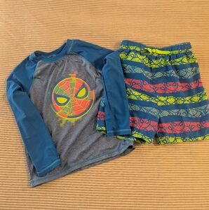 Spiderman Rashguard and Swim Trunks